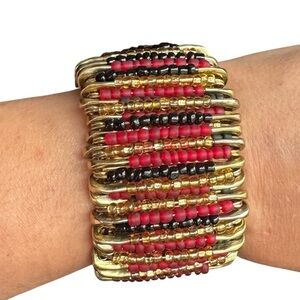 Elegant Gold and Red, black, translucent with 178 glass Beads Bracelet